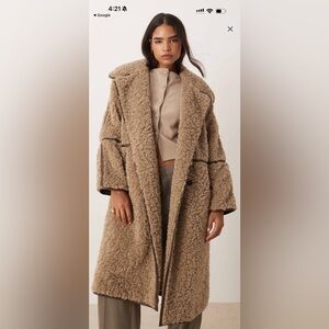 ASOS Design longline shearling coat in oatmeal size L $159